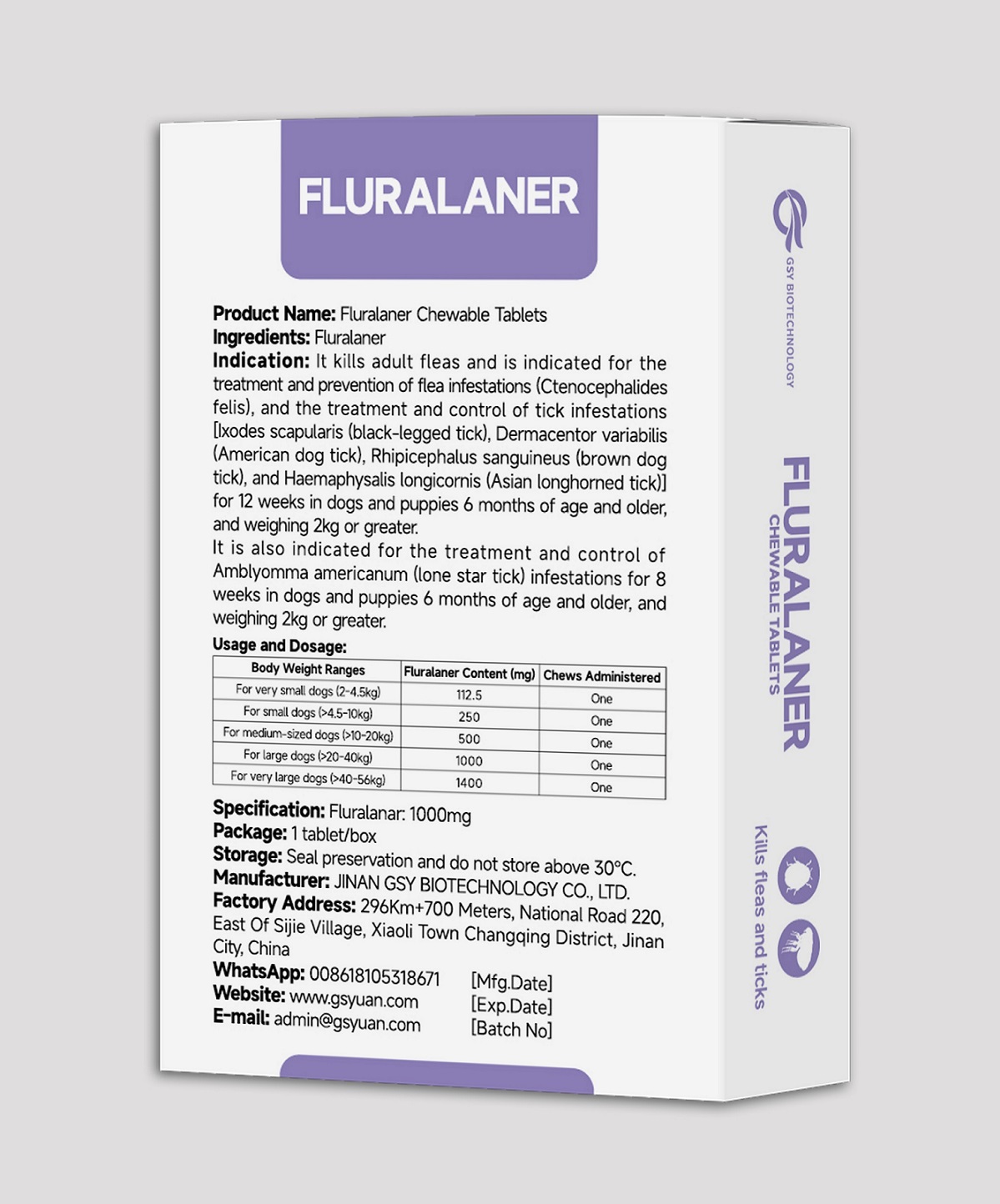 1000 mg Fluralaner Chewable Tablets for dogs