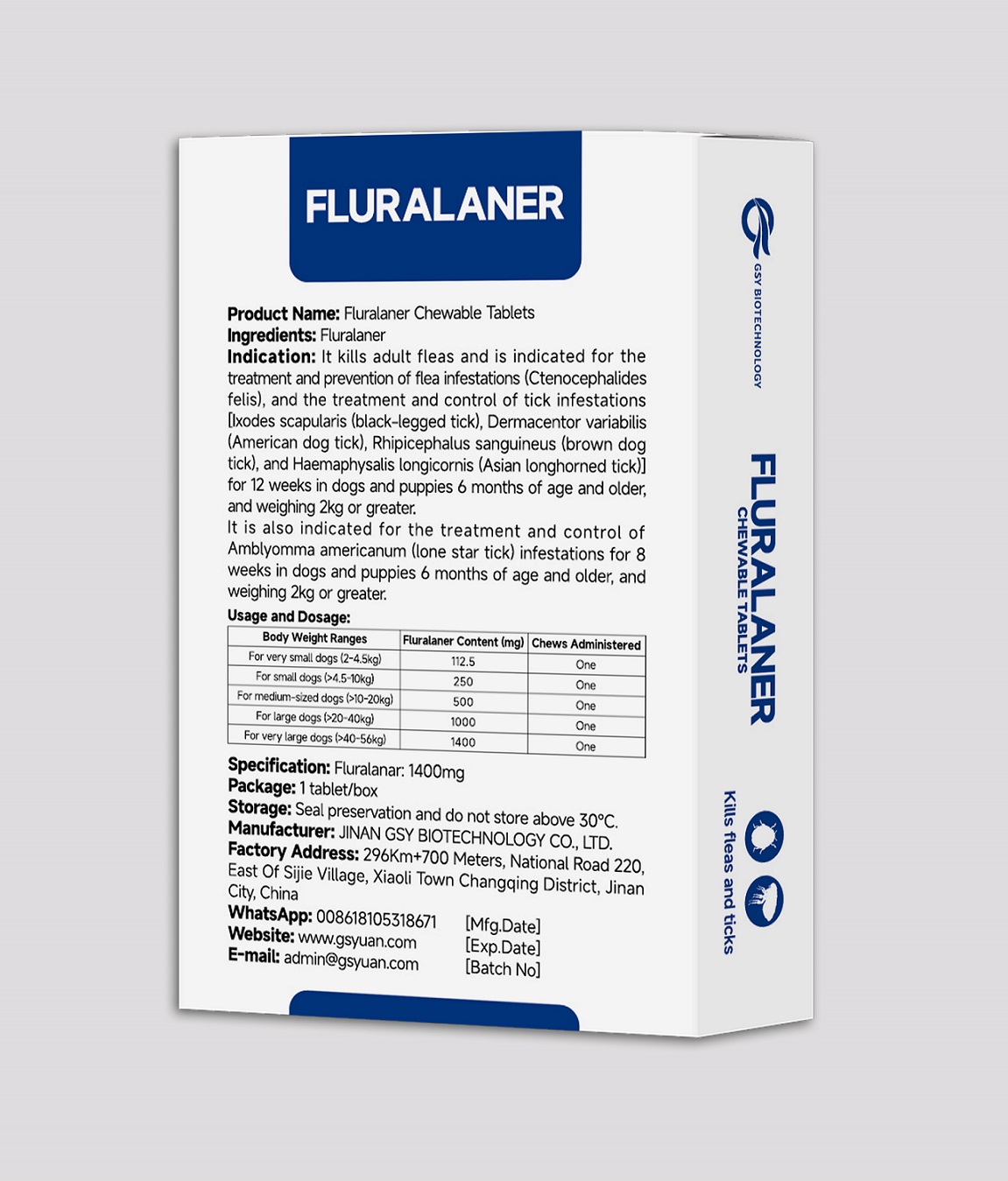 1400 mg Fluralaner Chewable Tablets for dogs