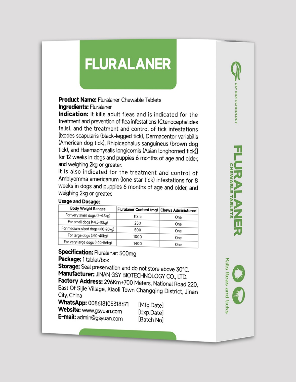 500 mg Fluralaner Chewable Tablets  for dogs